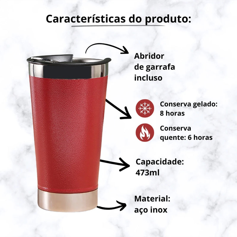 Copo Térmico 473ml COM TAMPA E Abridor Inox